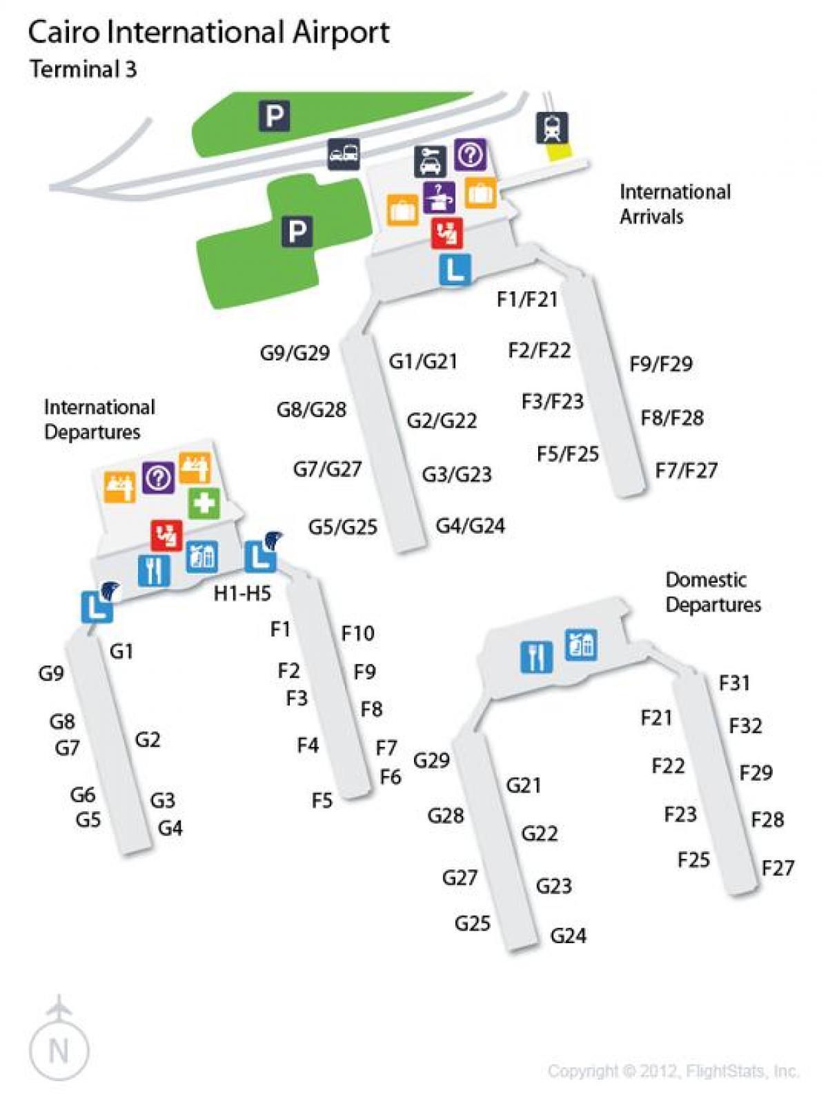 Mapu terminálu letiště v káhiře
